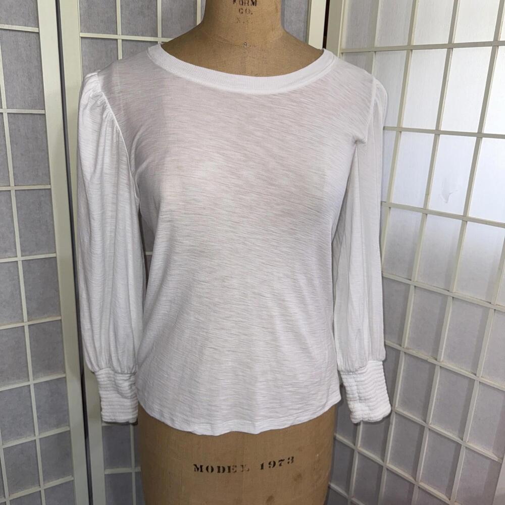 Anthropologie Nation LTD Puff Sleeve Quiet Luxury Minimalist Cotton Blouse Small - Picture 2 of 14